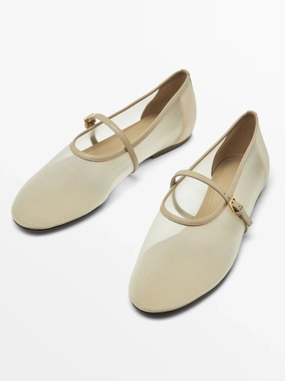 NWT Massimo Dutti Tan Mesh Ballet Flats Shoes Strap EU 40 US 9